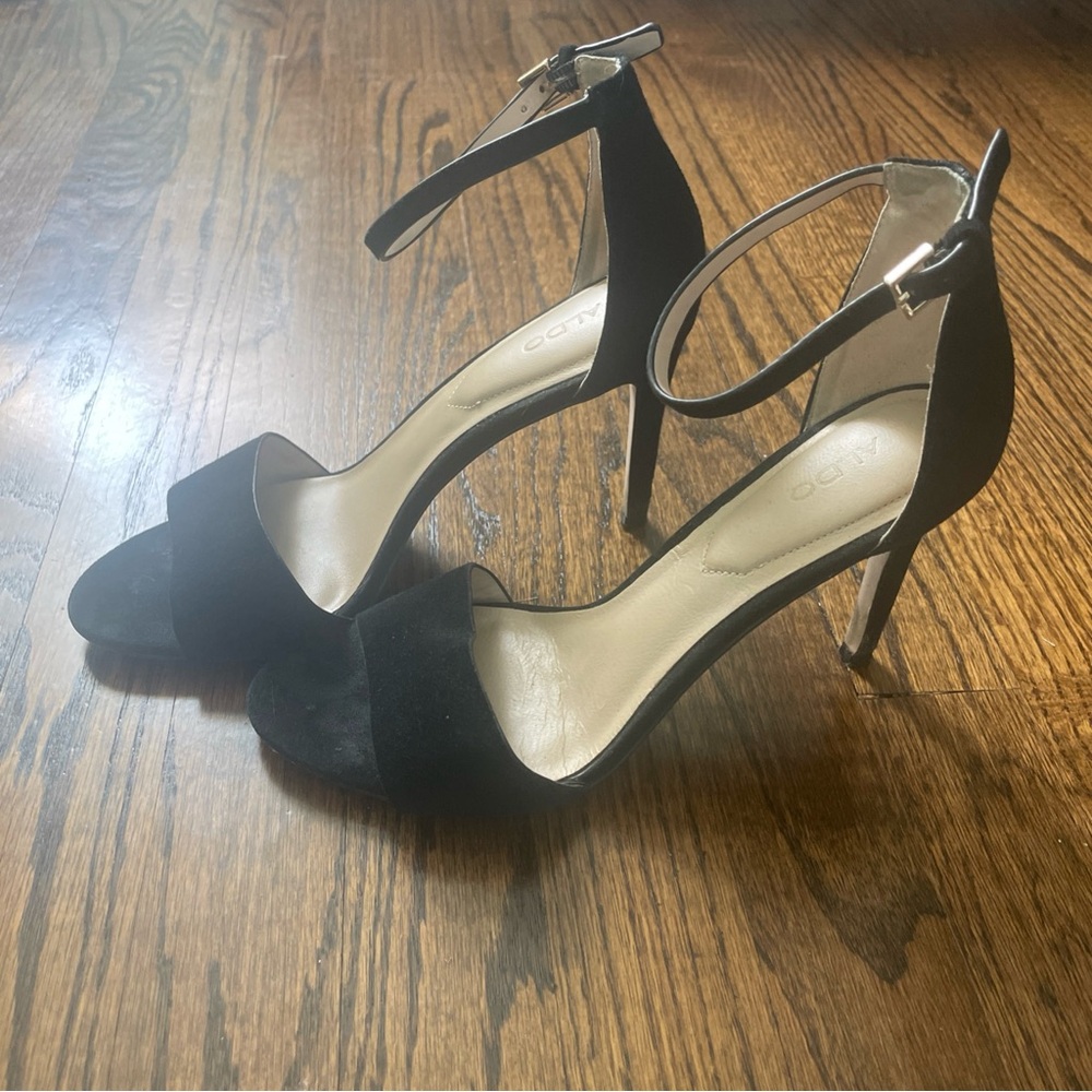 Aldo Ankle Strap Black Suede Leather 4” Pumps Heels Stilettos Women's